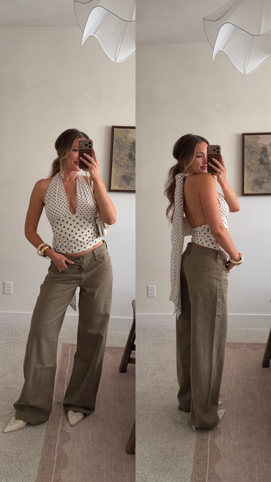 #abercrombiepartner The cutest spring outfit! So many ways to tie this top too! All pieces are from @abercrombie 🤍 I’m in size S in the polka dot top & 26 long in the low rise jeans! 

#LTKgrwm #LTKootd #LTKSeasonal