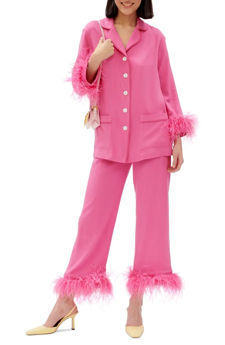 Sleeper Party Pajamas with Detachable Ostrich Feather Trim | Nordstrom | Nordstrom