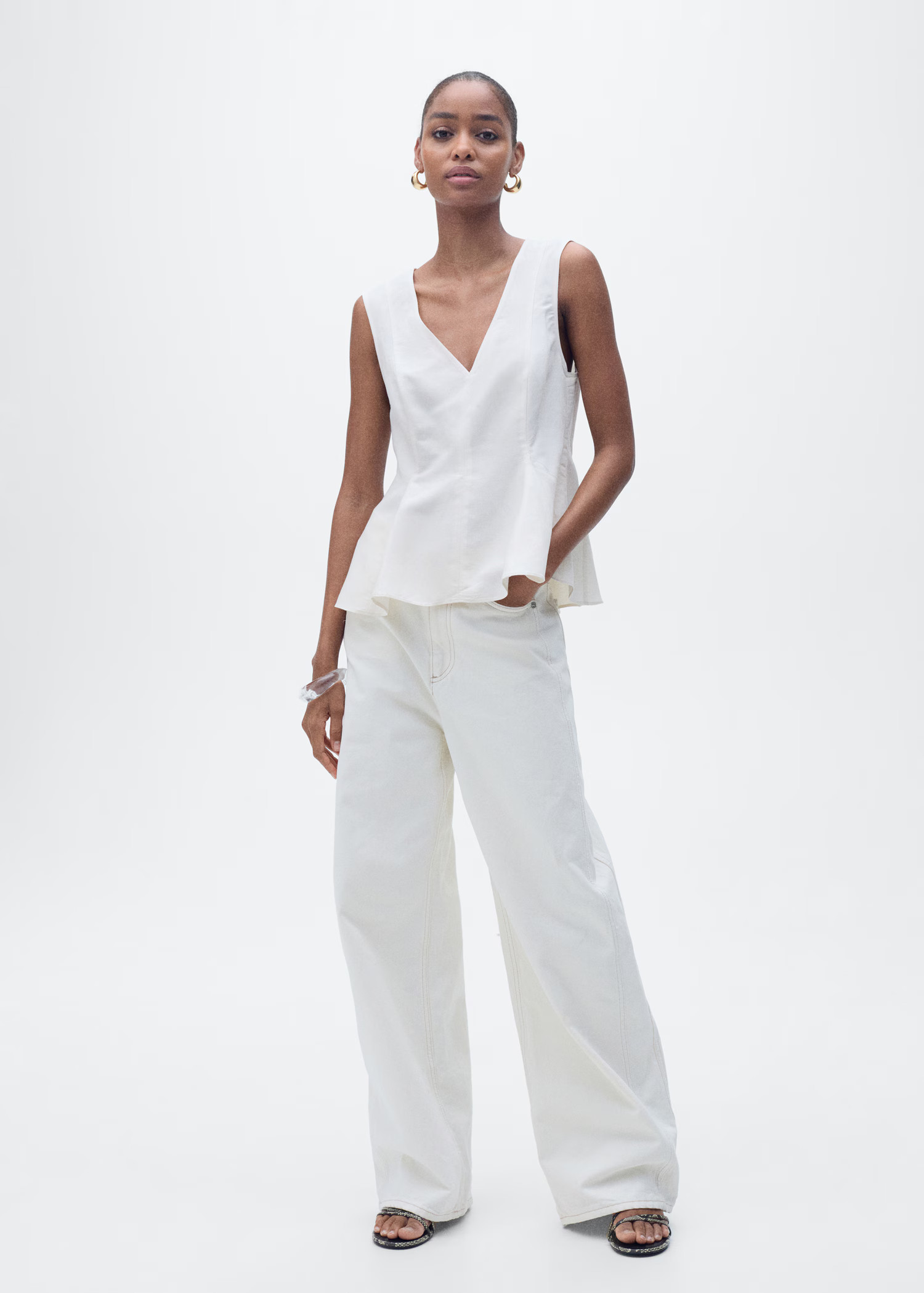 Haut péplum lin mélangé - Femme | MANGO France métropolitaine | Mango EU