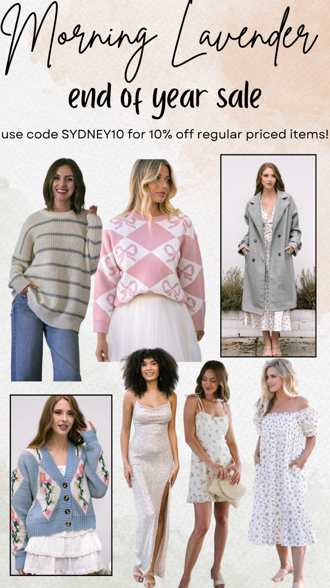 Morning Lavender end of year sale! Use code SYDNEY10 for 10% off regular priced items!

LTKHoliday / LTKGiftGuide / ltkplussize / ltkmidsize / LTKstyletip / LTKwedding / morning lavender / discount code / discount codes / morning lavender discount code / sweater / sweaters / bow sweater / sparkly dress / end of year sale / sale / sale alert / floral sweater / coat / grey coat / grey camel coat / spring dress / floral dress / striped sweater / seasonal 

#LTKParties #LTKSeasonal #LTKSaleAlert