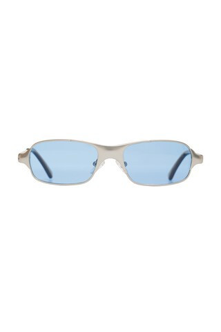 BRU Eyewear Aitken Rectangle Sunglasses in Sky - Metallic Silver. Size all. | FWRD 