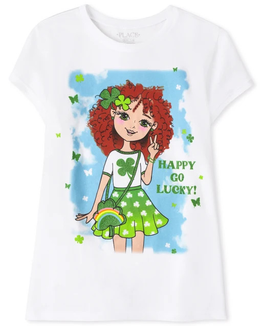 Girls St. Patrick's Day Happy Go Lucky Graphic Tee - white | The Children's Place