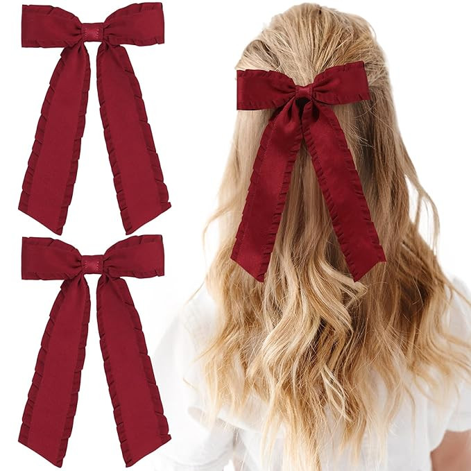 2PCS Hair Bows for Girls Red Hair Ribbon Bowknot Hair Clips Barrettes Hair Accessories for Girl T... | Amazon (US)