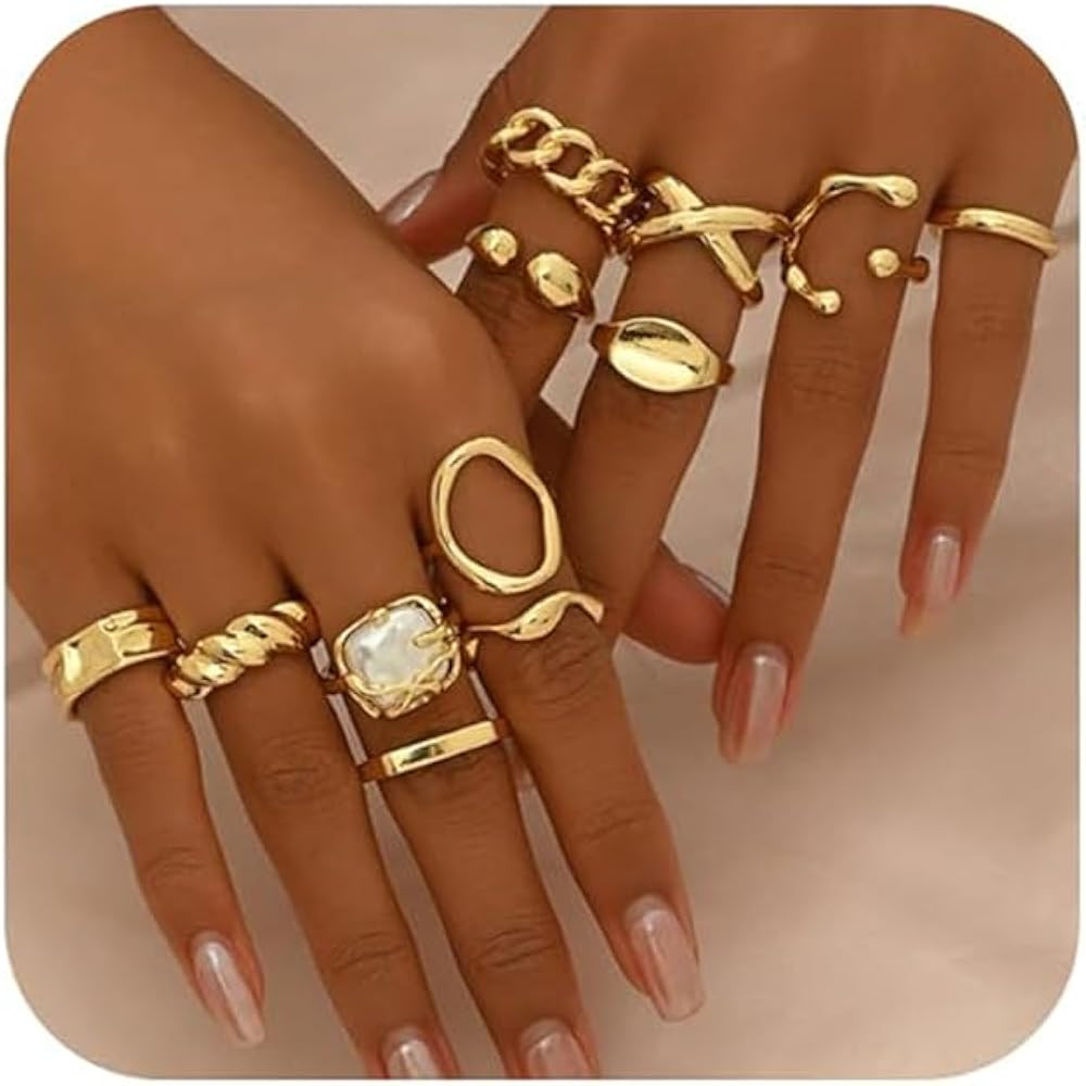 Chunky Gold Rings Set for Women Vintage Mixed Metal Statement Knuckle Rings Adjustable Hollow Gem... | Amazon (US)
