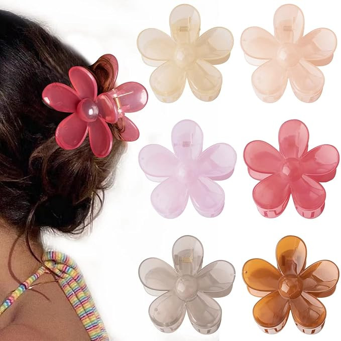 Amazon.com : Flower Hair Clips 6Pcs Flower Claw Clips Big Hair Clips for Women Claw Clips for Thi... | Amazon (US)