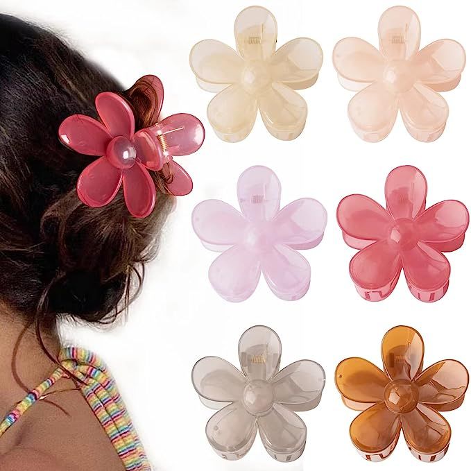 Amazon.com : Flower Hair Clips 6Pcs Flower Claw Clips Big Hair Clips for Women Claw Clips for Thi... | Amazon (US)