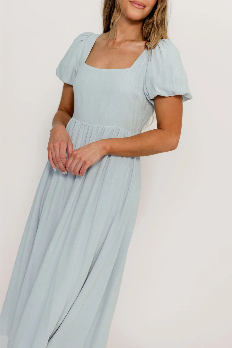 Ainsley Square Neck Midi Dress with Puffed Sleeves in Baby Blue - Bump | Worth Collective