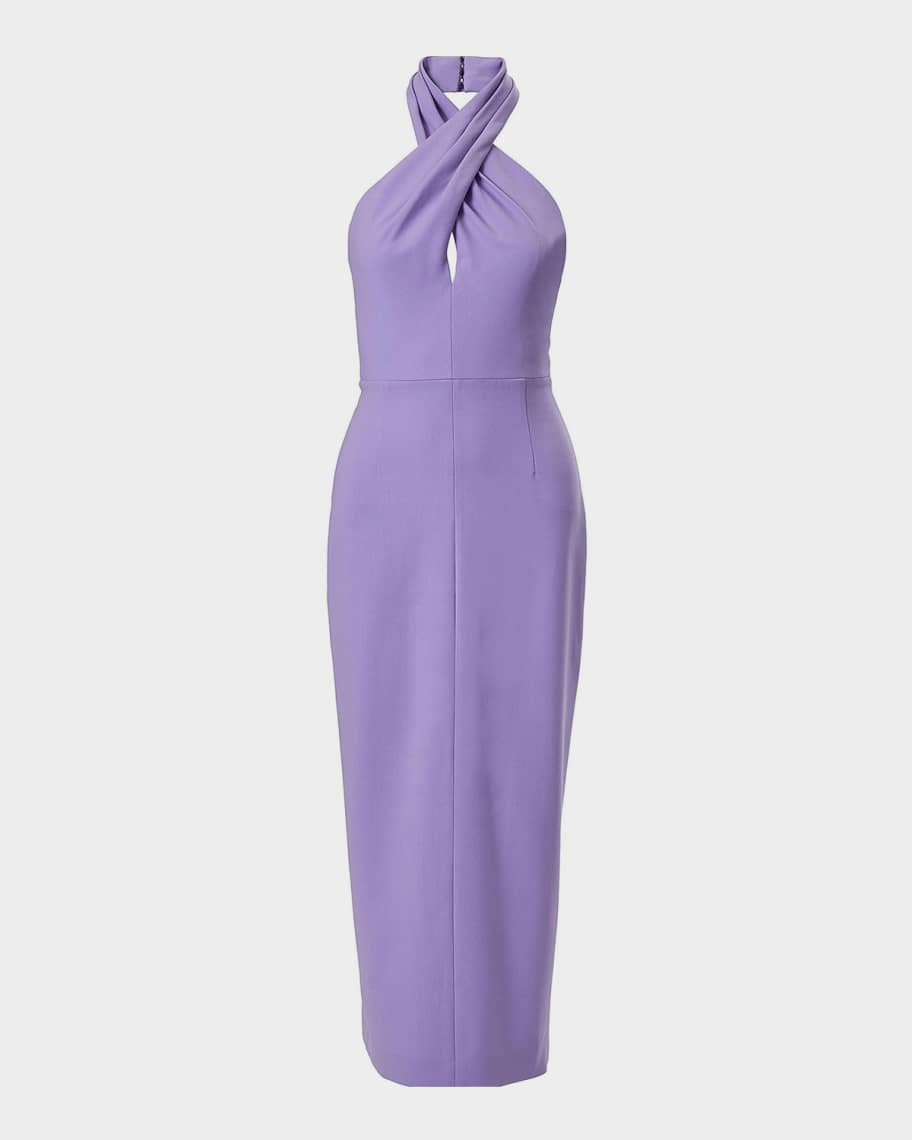 Carolina Herrera Crisscross Halter Midi Dress | Neiman Marcus