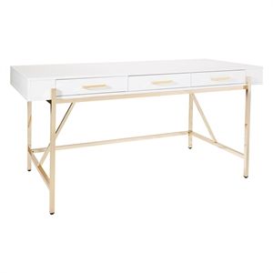 Broadway Desk with White Gloss and Gold Plated | Cymax