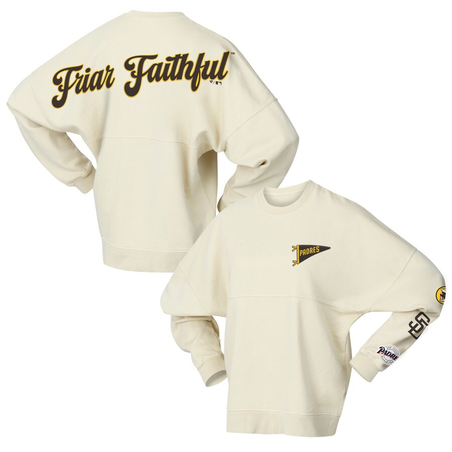 San Diego Padres Fanatics Women's Pennant Flag Branded Fleece Pullover Sweatshirt - Tan | Fanatics