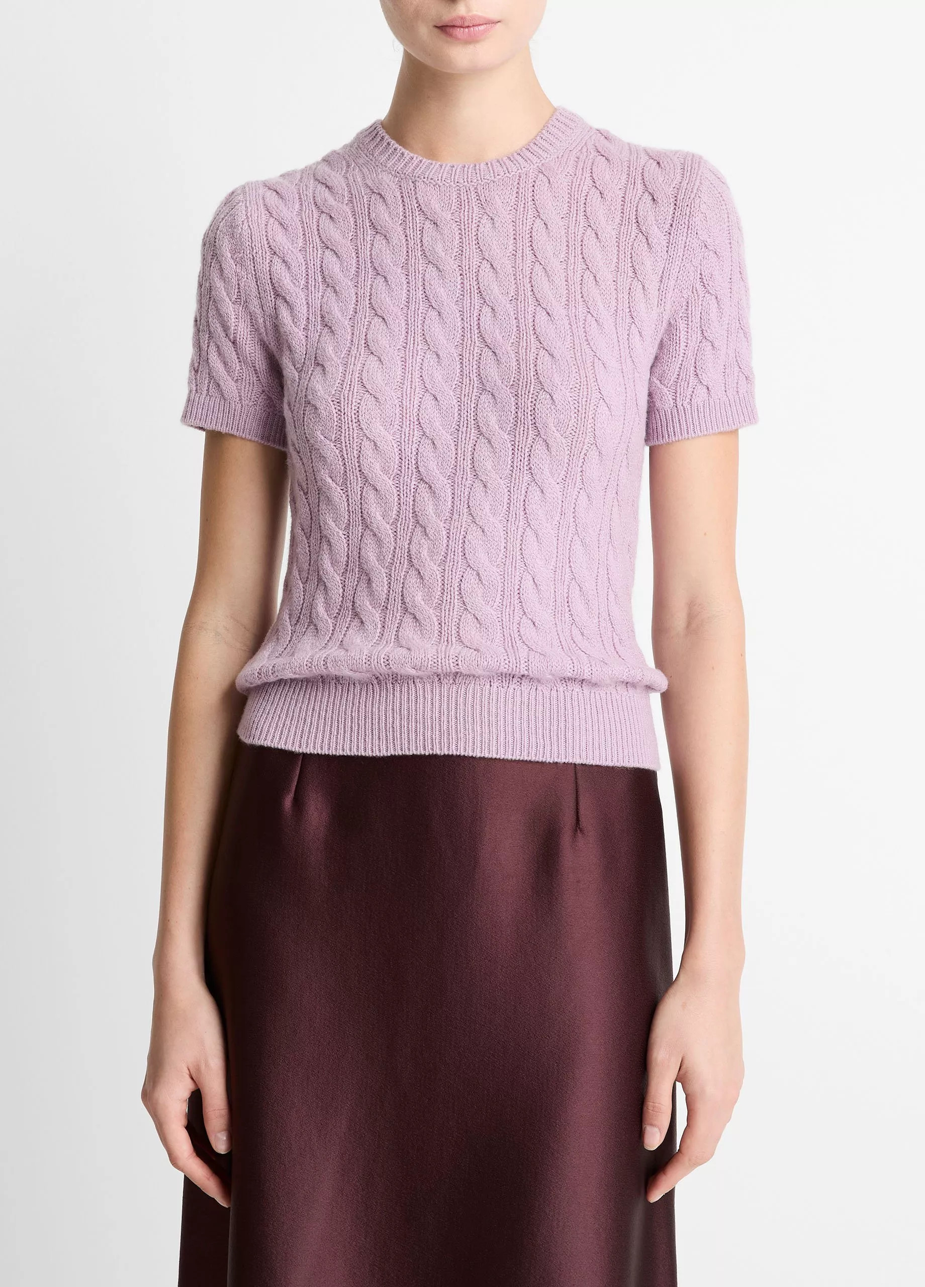 Cable-Knit Wool & Cashmere-Blend Short-Sleeve Sweater | Vince LLC