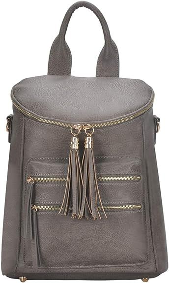 MMS Katie Womens Grey Convertible Shoulder Faux Vegan Leather Backpack | Amazon (US)