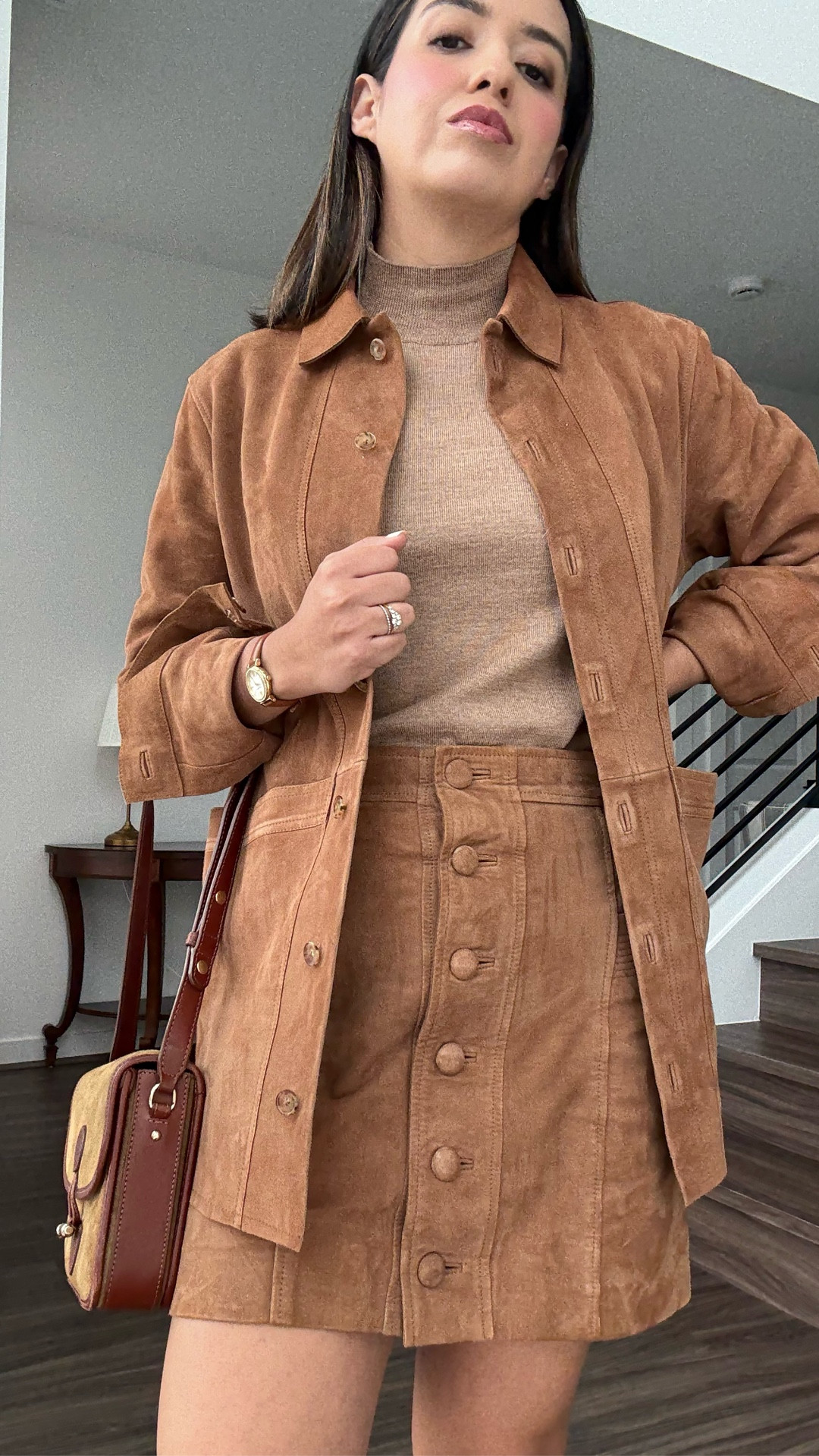 Monochromatic outfit for the win 🤎

• sweater is size S (true to size). Best purchase ever! So soft, no itchy (merino wool) and so versatile! 
• Suede leather jacket is size S (and still have room to layer some knits underneath)
• mini skirt is old but I linked a similar option, also made out of suede.



#LTKPetite #LTKmomlife #LTKU