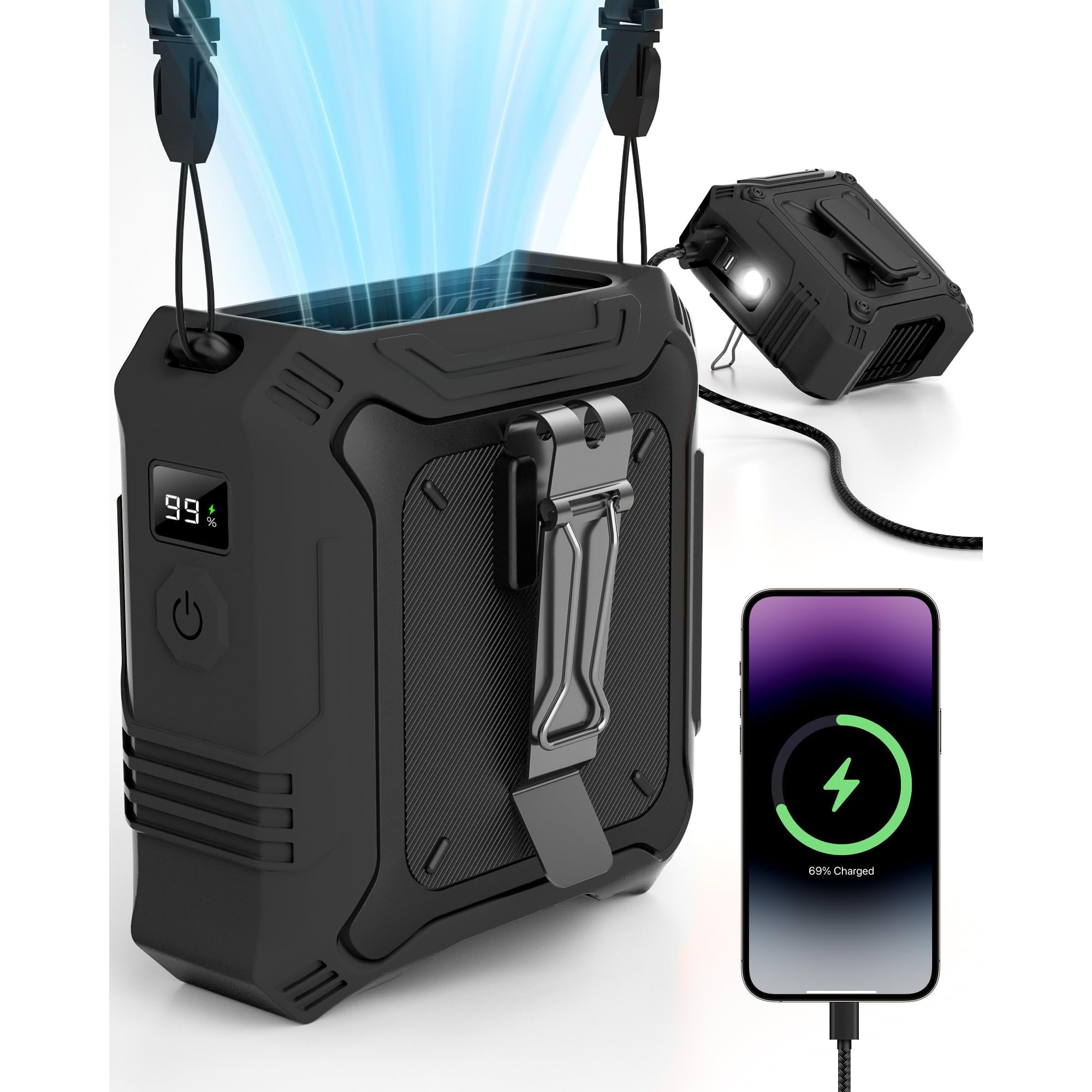 Misopily Portable 1 Piece 5 Speed Clip On Wearable Belt Waist Fan with Dual Sided Clips Adjustable Air Outlet LED Light USB Charging for Travel | Lowe's