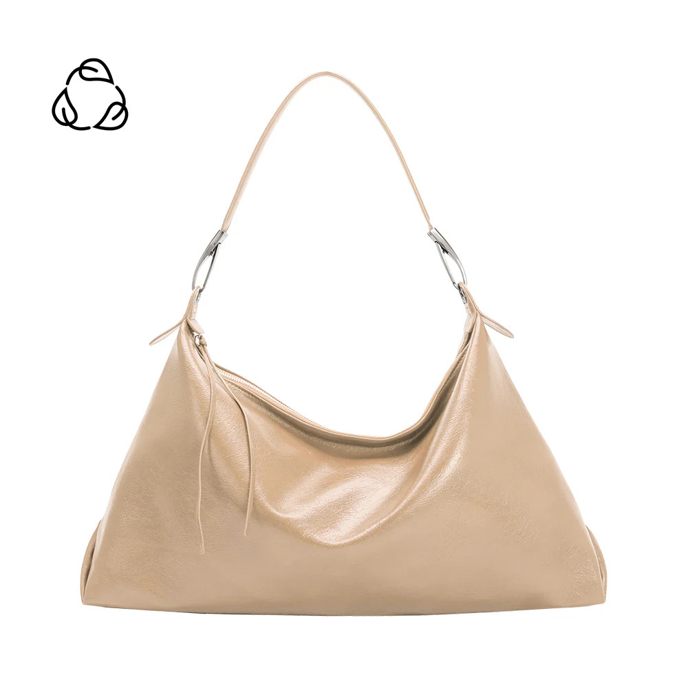 Beige Charlie Large Crinkly Recycled Vegan Leather Tote Bag | Melie Bianco | Melie Bianco