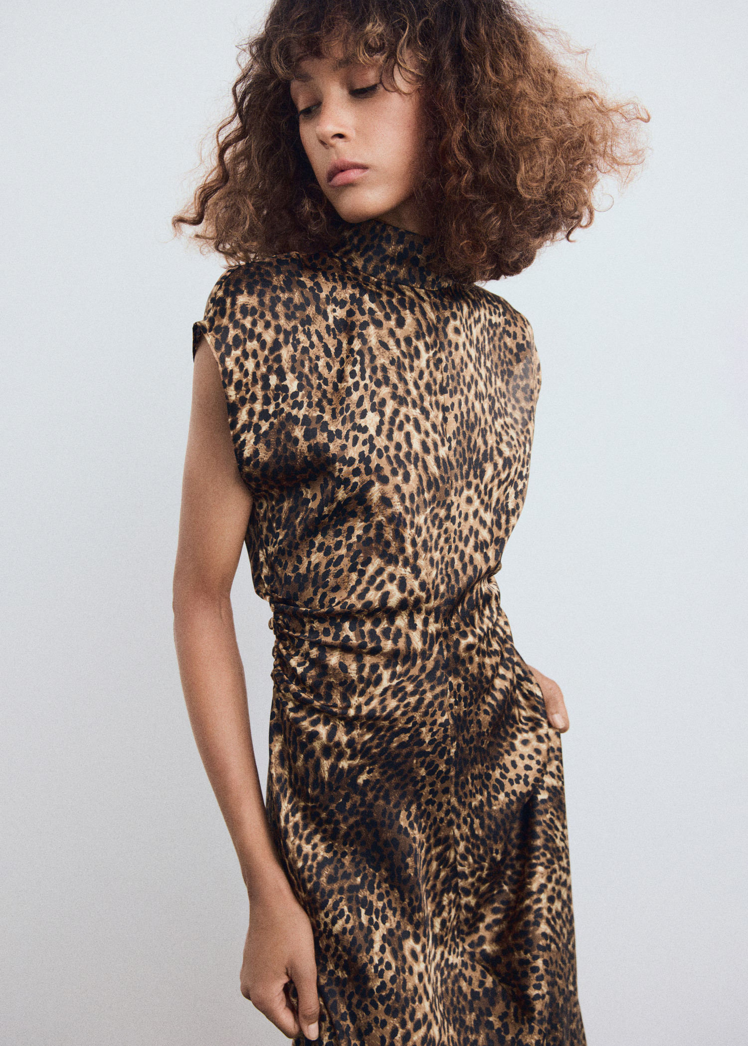 Leopard-print satin dress | MANGO (UK)