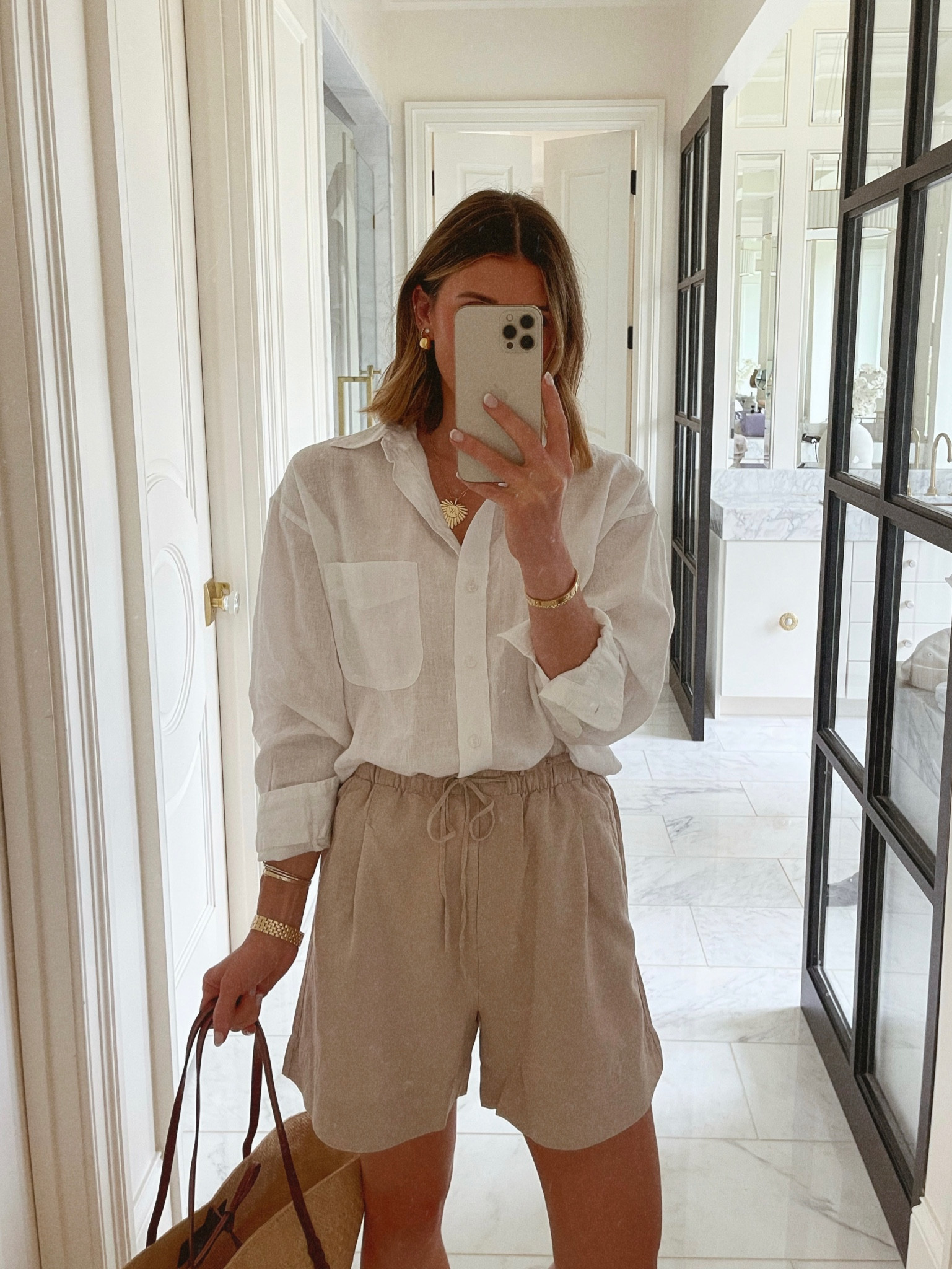 Linen pieces from H&M are so good! I sized down in the shorts one size. I'm 5'7 for reference 