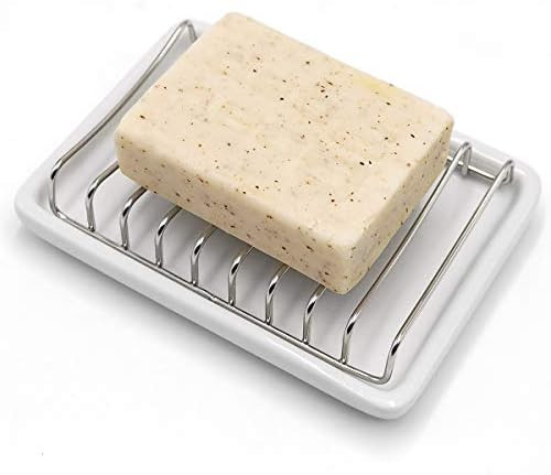 Topsky Ceramic Soap Dish, Self Draining Soap Holder for Bathroom, SUS304 Stainless Soap Tray, Dou... | Amazon (CA)