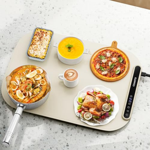 Food Warming Mat, Electric Warming Tray for Buffets & Parties, Silicone Heating Mat for Food with 7 Temperature Settings, Roll-Up Storage, 17.91 "x12.8 x0.7”, Beige | Amazon (US)