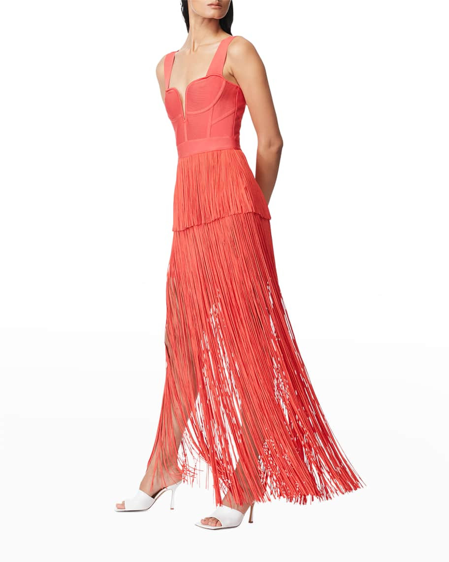 Herve Leger Plunging Bustier Fringe Gown | Neiman Marcus