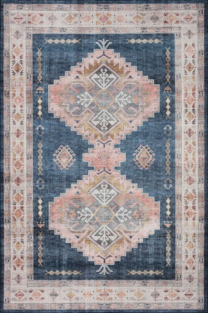 Loloi Heidi Collection HEI-03 Denim/Blush 7'-6" x 9'-6" Area Rug | Amazon (US)