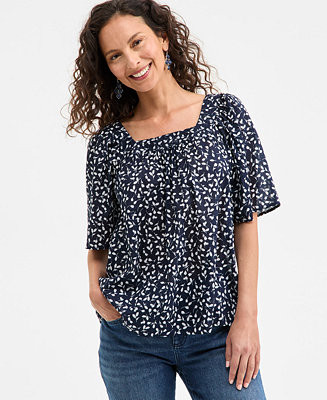 Style & Co Women's Printed Cotton Square-Neck Top, Exclusively at Macy's - Macy's | Macy's