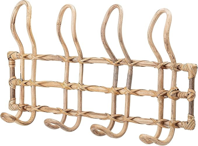 Beige Rattan Wall Hanger with 4 Hooks | Amazon (US)