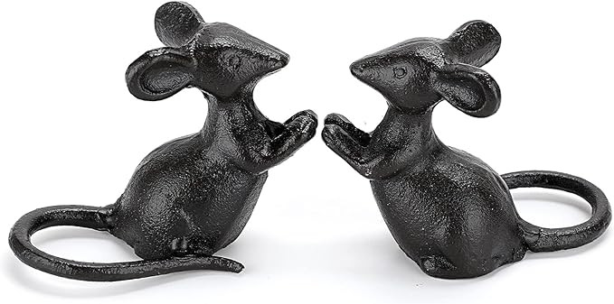 OwnMy 2 Cast Iron Cute Mouse Figurine Sculpture Black Mice Statues Carved Desktop Ornaments Figur... | Amazon (US)