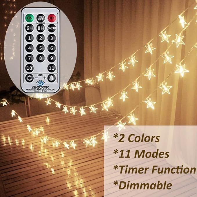 Solhice 40ft Star String Lights 120 LEDs, Warm White & Multicolor Color Changing Twinkle Lights, ... | Amazon (US)
