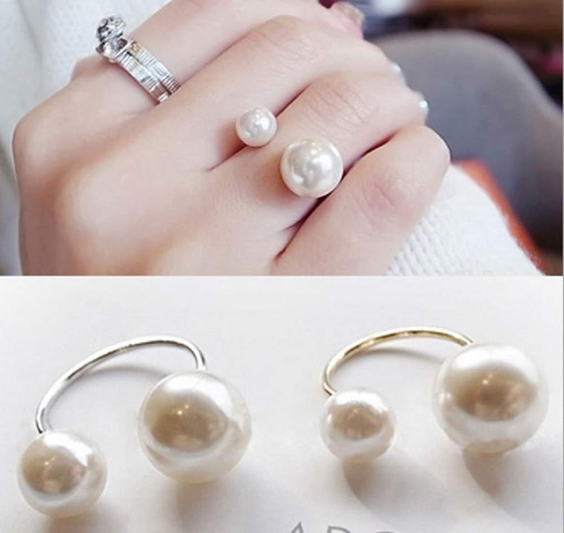 Weishu Fashion New Size Pearl Opening Adjustable Ring Imitation Pearl Opening Ring Christmas Valenti | Amazon (US)
