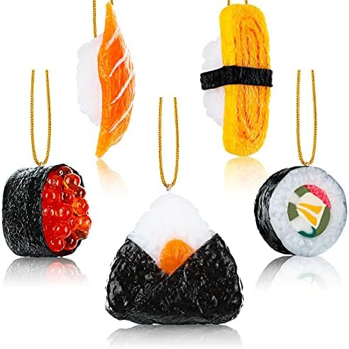 Hicarer 5 Pieces Sushi Ornament for Christmas Tree Christmas Funny Plastic Sushi Roll Ornament Ha... | Amazon (US)