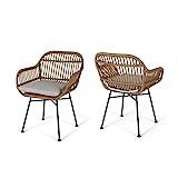 Christopher Knight Home Rodney Indoor Woven Faux Rattan Chairs with Cushions (Set of 2), Light Brown | Amazon (US)