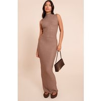 Taupe Backless Detail Knitted Maxi Dress | PrettyLittleThing US