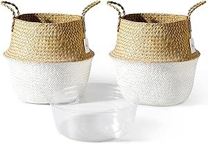 POTEY 720403 2 Pack Seagrass Plant Basket - Hand Woven Belly Basket with Handles, Storage Laundry... | Amazon (US)