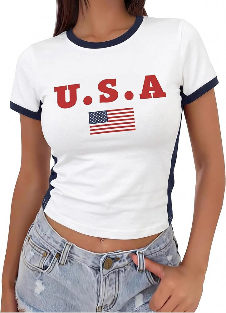 Women USA Shirt 4th of July Patriotic Shirts Y2k American Flag Crop Tops 250 Anniversary USA Baby... | Amazon (US)