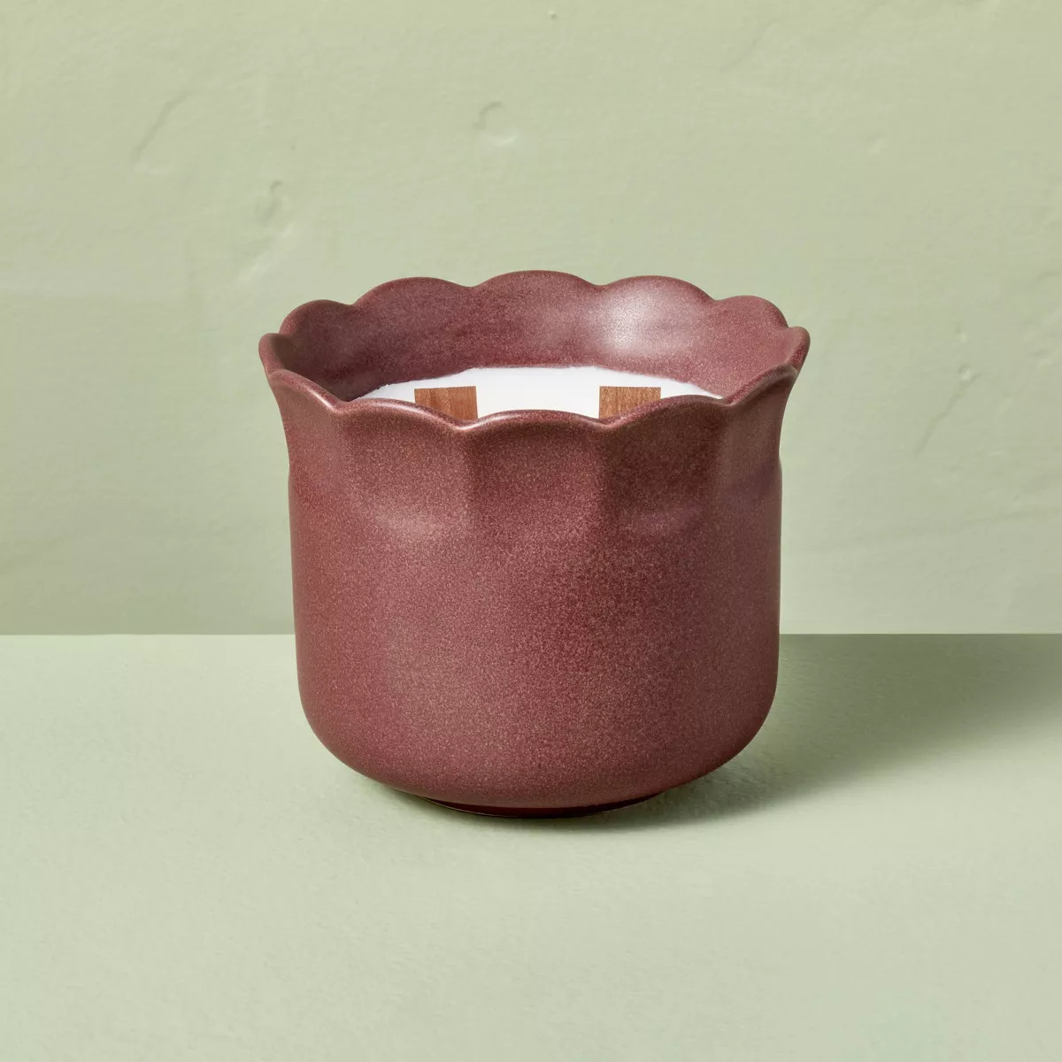 2 Wooden Wick Ceramic Scalloped Rim Jar Candle 11oz - Hearth & Hand™ with Magnolia | Target