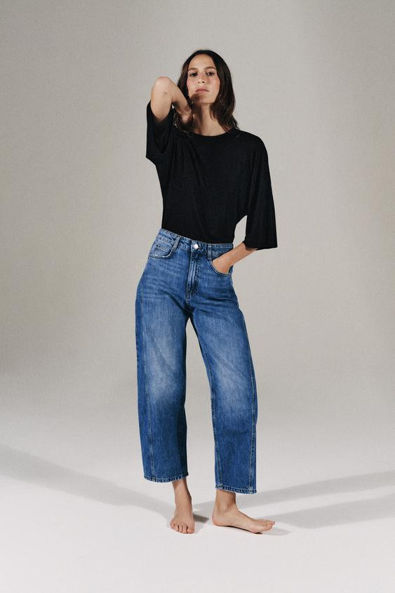 Zara - Z1975 Barrel Jeans - Mid-Blue - 28 (Us 6) - Woman | Zara US