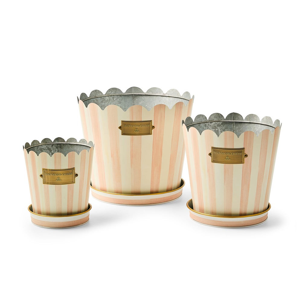 Rosy Stripe Pots & Saucers, Set of 3 | MacKenzie-Childs