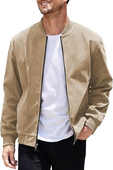 COOFANDY Men's Casual Varsity Jacket Vintage Lightweight Suede Bomber Jackets | Amazon (US)