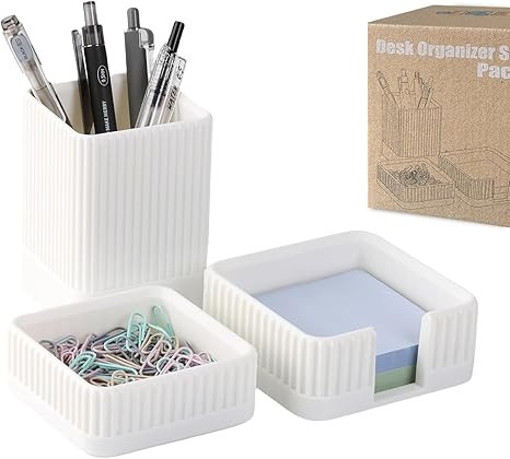 Aesthetic Desk Organizers and Accessories Set of 3 with Pen Holder,Paperclip Holder,Sticky Note H... | Amazon (US)