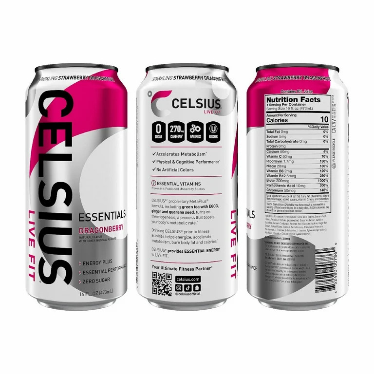 CELSIUS ESSENTIALS, Sparkling Dragonberry, Performance Energy Drink 16 Fl Oz Single Can | Walmart (US)