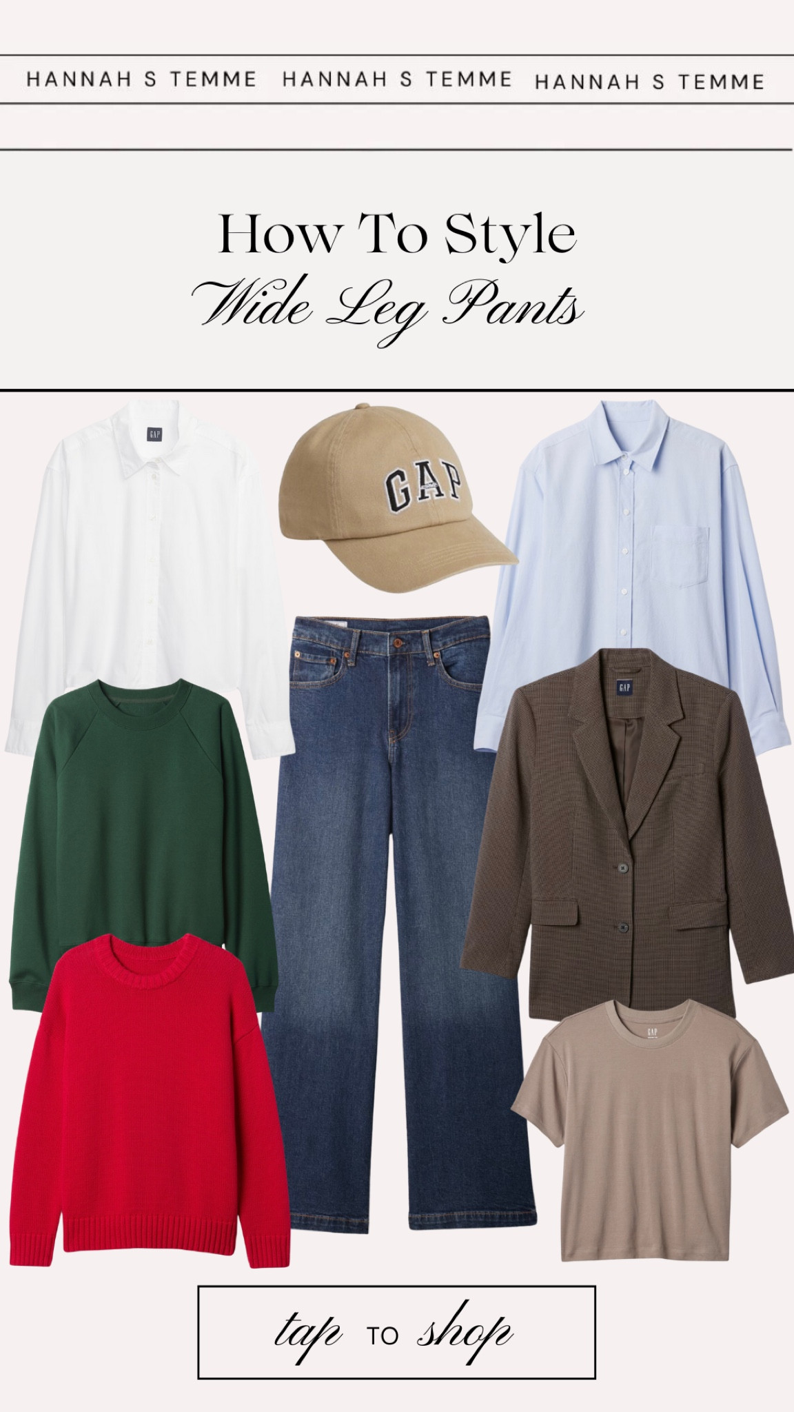 Here’s how to style a versatile classic wide leg pant:
Effortless Elegance: Pair wide-leg pants with a sleek blouse and heels for a polished office look. 
Casual Chic: Throw on a cozy knit sweater and sneakers for a relaxed, everyday outfit. 
Weekend Vibes: Style with a graphic tee and sandals for a laid-back, weekend-ready look. 
Layered Look: Add a tailored blazer for a smart, sophisticated ensemble that works from day to night.
Bold and Breezy: Choose a flowy top and chunky boots for a bold, fashion-forward statement.
Classic Contrast: Combine with a crisp button-down shirt and loafers for a classic, clean look. 
Sophisticated Simplicity: Go for a monochrome look with a matching wide-leg pant and top combo. 
Boho Flair: Add a statement belt and a flowy blouse for a bohemian-inspired vibe. 
#WideLegPants #StyleInspo #FashionTrends #GapStyle #OOTD #trousers #wide #legs #pants #HowTo #style #outfit #idea
