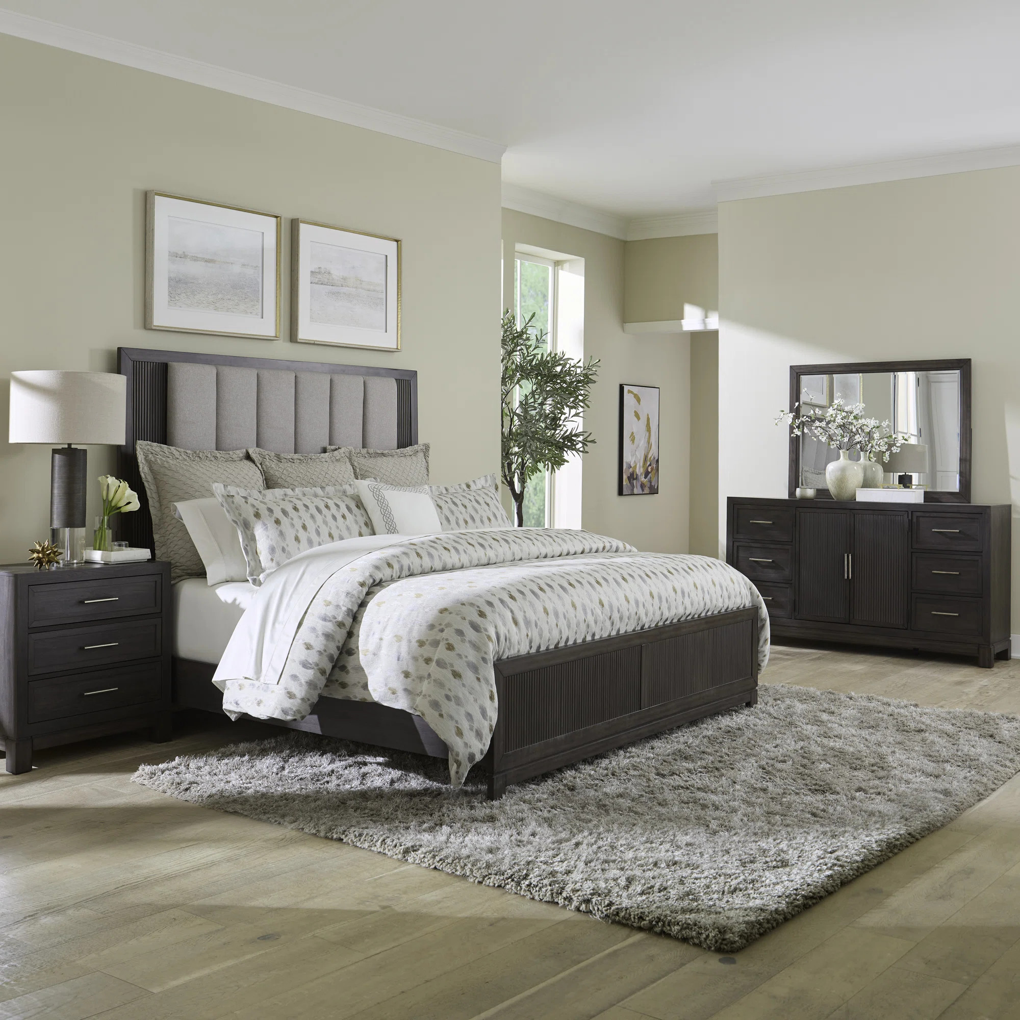 Keniston King Upholstered Bed, Dresser & Mirror, Nightstand Bedroom Set | Wayfair North America