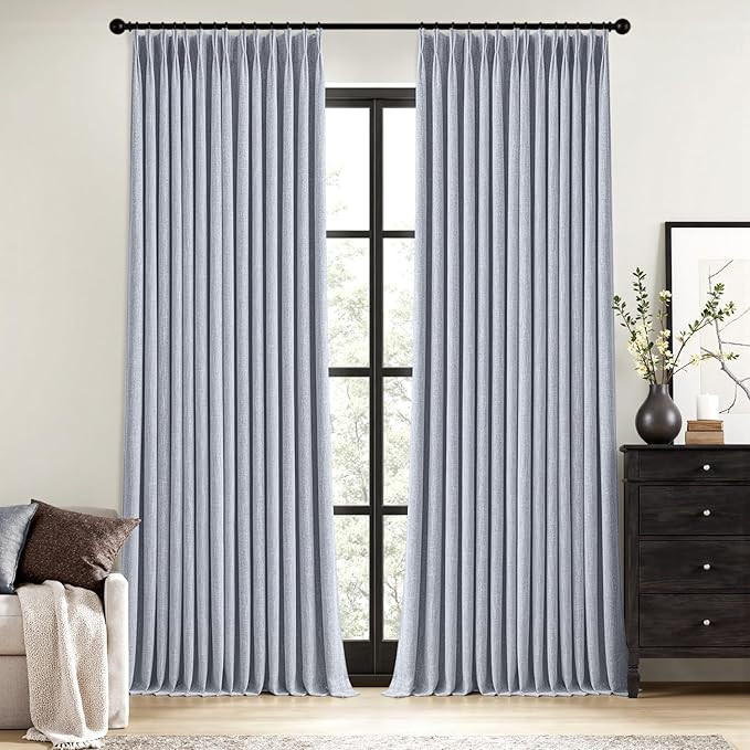 MIULEE Chambray Blue Pinch Pleated 100% Blackout Linen Curtains for Bedroom, Room Darkening Memor... | Amazon (US)