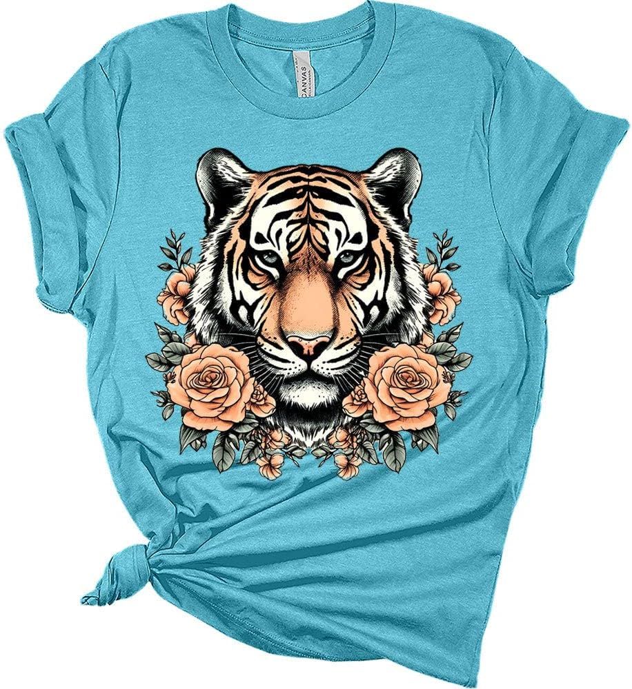 Womens Tiger Shirts Cute Bella Graphic Tees Short Sleeve Floral Summer Tops Casual Crewneck Tshir... | Amazon (US)