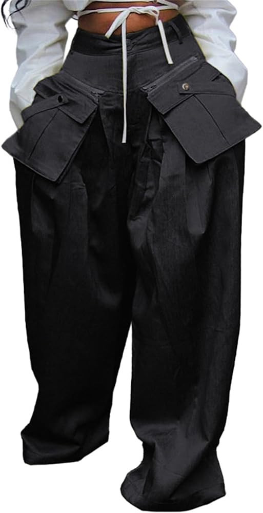 Voghtic Women's Casual High Waist Wide Leg Pants Baggy Y2k Removable Pockets Long Palazzo Trouser... | Amazon (US)