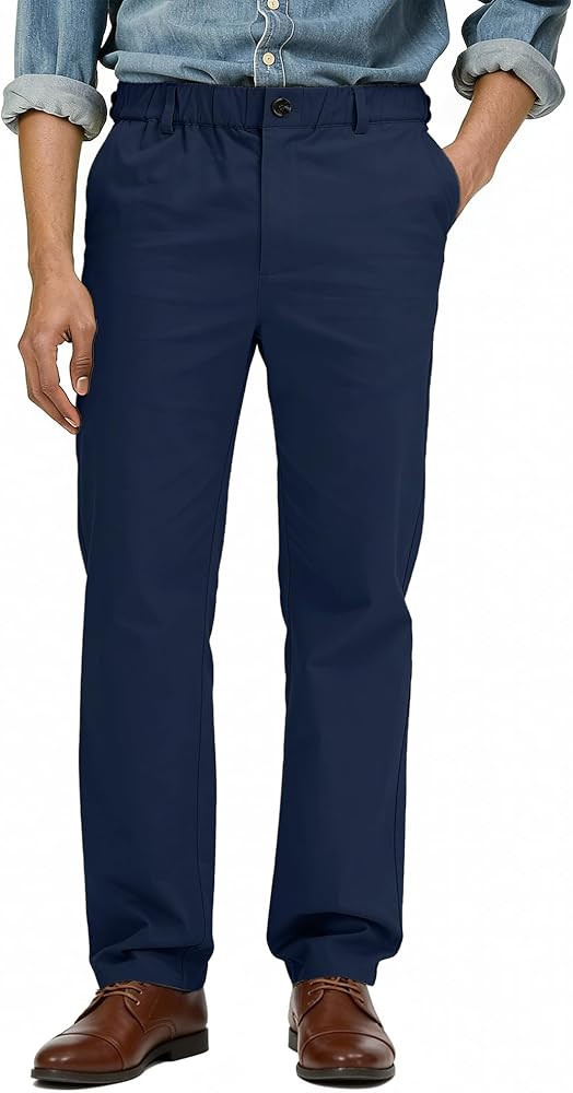 Comdecevis Men's Comfy Stretch Khaki Pants Relaxed Fit Cotton Chino Pants with Elastic Waist | Amazon (US)