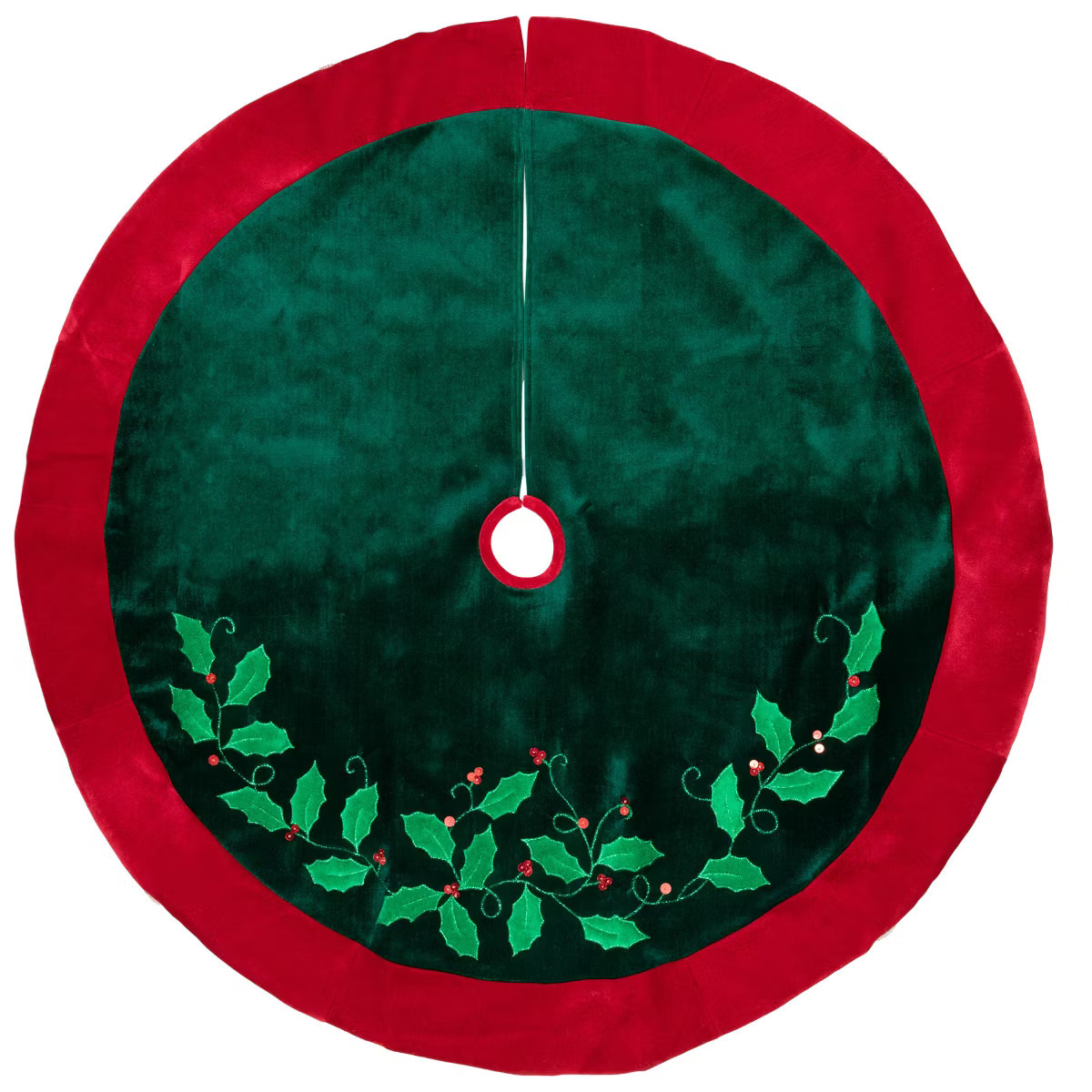 Northlight 48" Dark Green Holly and Berry Velveteen Christmas Tree Skirt | Target
