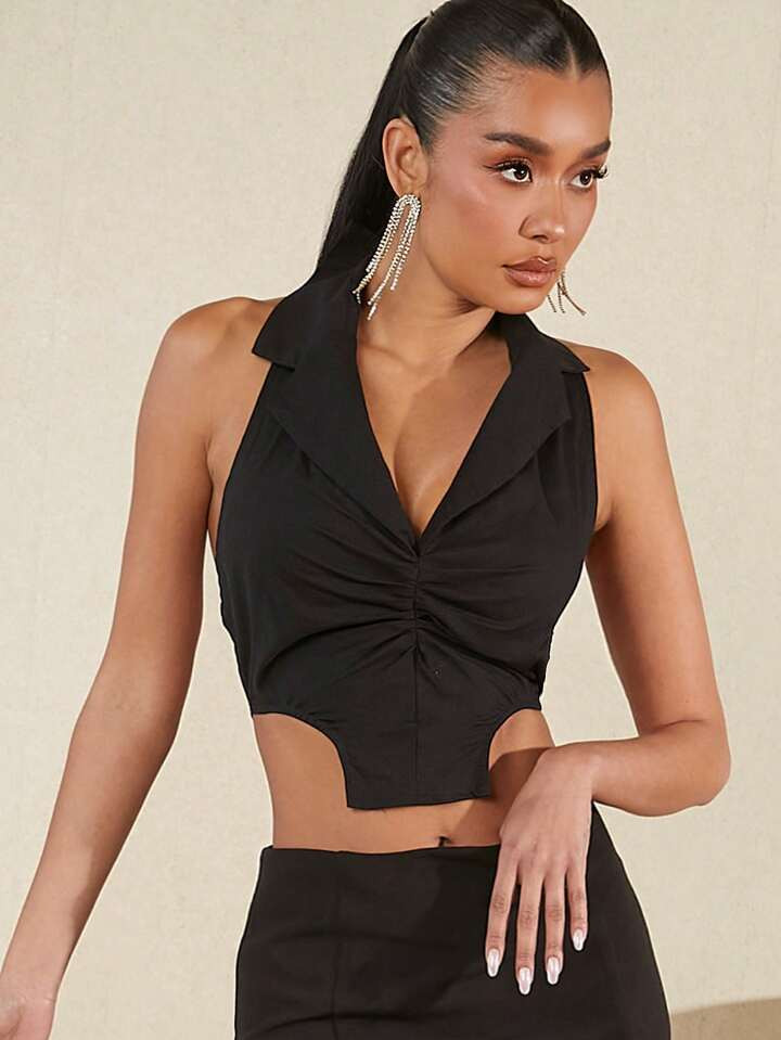 SHEIN Haute Women's Ruched Strappy Back Tank Top | SHEIN