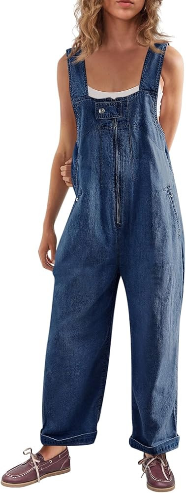 Cicy Bell Womens Casual Denim Bib Overalls Wide Leg Sleeveless Zipper Loose Jean Pants Jumpsuits ... | Amazon (US)